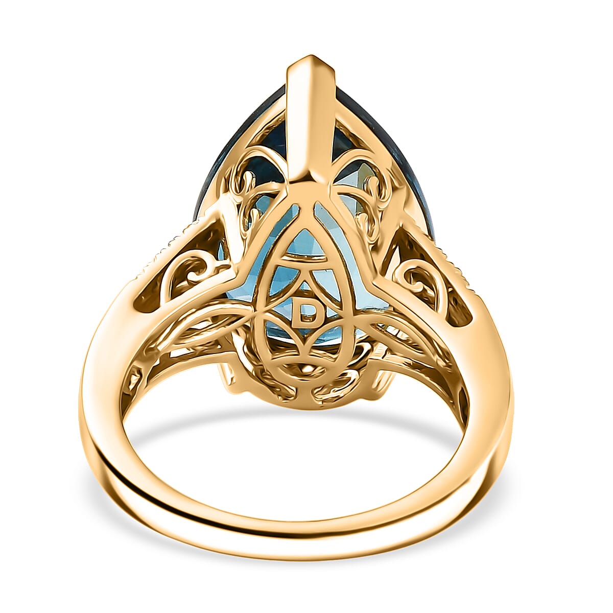 Certified & Appraised D'Joy London Blue Topaz and Moissanite 13.50 ctw Midnight Elegance Ring in 18K Vermeil Yellow Gold Over Sterling Silver (Size 8.0) image number 4