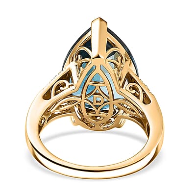 Certified & Appraised D'Joy London Blue Topaz and Moissanite 13.50 ctw Midnight Elegance Ring in 18K Vermeil Yellow Gold Over Sterling Silver (Size 9.0)