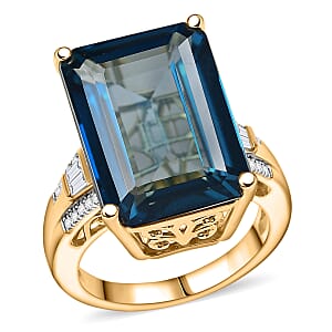 Doorbuster D'Joy London Blue Topaz and Moissanite 21.60 ctw Midnight Elegance Ring in 18K Vermeil Yellow Gold Over Sterling Silver (Size 7.0)