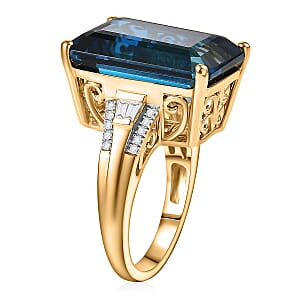 Doorbuster D'Joy London Blue Topaz and Moissanite 21.60 ctw Midnight Elegance Ring in 18K Vermeil Yellow Gold Over Sterling Silver (Size 7.0)