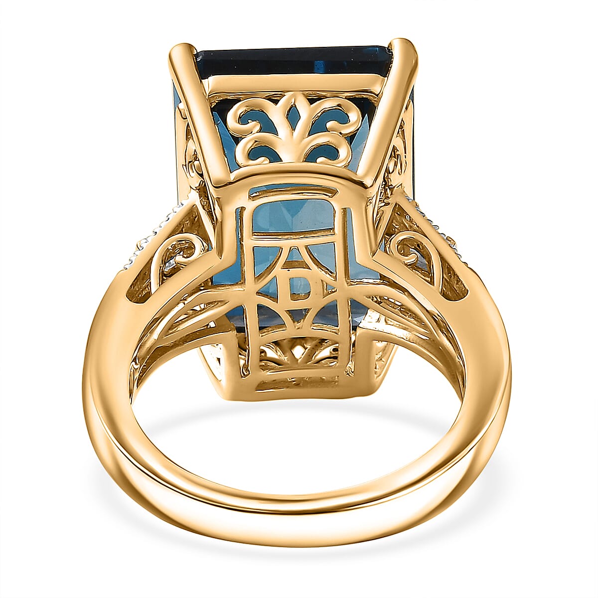 Doorbuster D'Joy London Blue Topaz and Moissanite 21.60 ctw Midnight Elegance Ring in 18K Vermeil Yellow Gold Over Sterling Silver (Size 7.0) image number 4