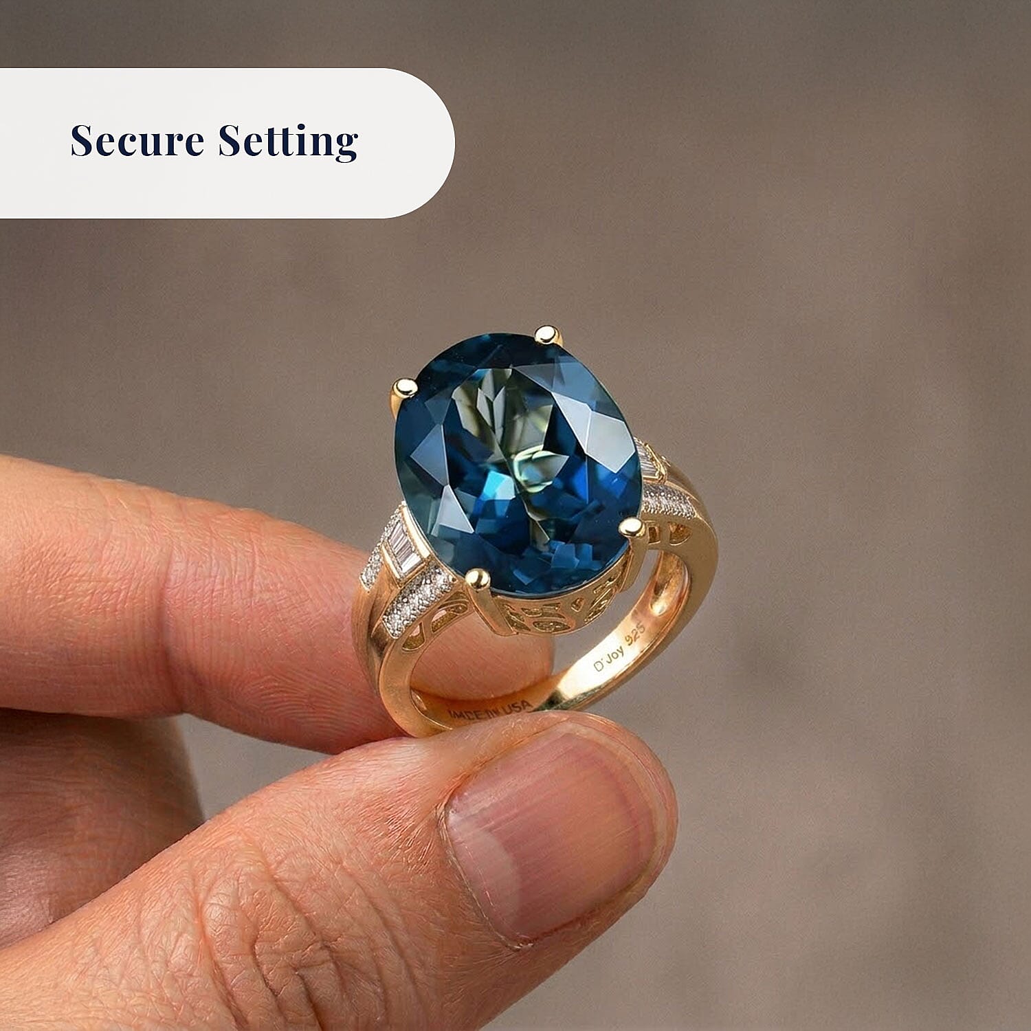 D'Joy London Blue Topaz and Moissanite 16.50 ctw Midnight Elegance Ring in 18K Vermeil Yellow Gold Over Sterling Silver (Size 8.0)