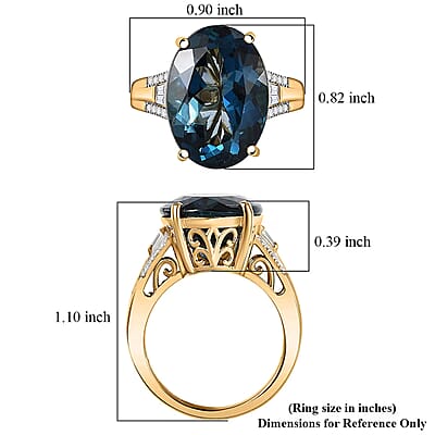 D'Joy London Blue Topaz and Moissanite 16.50 ctw Midnight Elegance Ring in 18K Vermeil Yellow Gold Over Sterling Silver (Size 8.0)