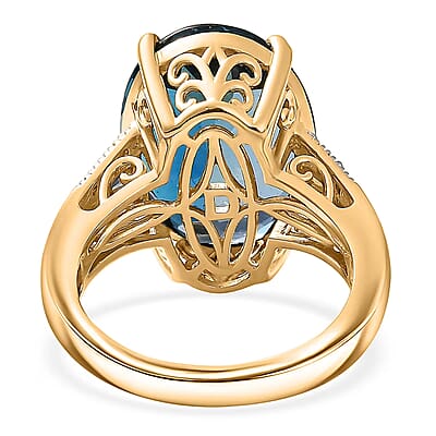 D'Joy London Blue Topaz and Moissanite 16.50 ctw Midnight Elegance Ring in 18K Vermeil Yellow Gold Over Sterling Silver (Size 8.0)
