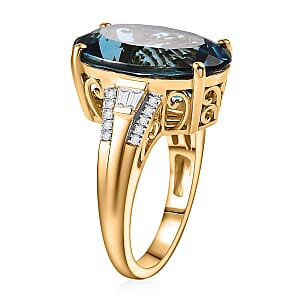 Certified & Appraised D'Joy London Blue Topaz and Moissanite 16.50 ctw Midnight Elegance Ring in 18K Vermeil Yellow Gold Over Sterling Silver (Size 9.0)
