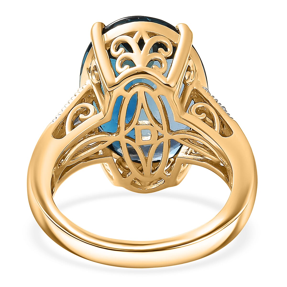 Certified & Appraised D'Joy London Blue Topaz and Moissanite 16.50 ctw Midnight Elegance Ring in 18K Vermeil Yellow Gold Over Sterling Silver (Size 9.0) image number 4