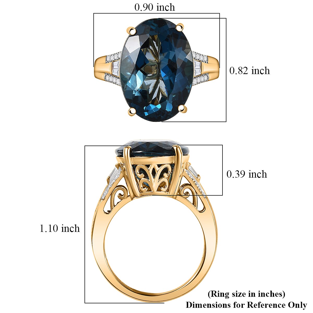 Certified & Appraised D'Joy London Blue Topaz and Moissanite 16.50 ctw Midnight Elegance Ring in 18K Vermeil Yellow Gold Over Sterling Silver (Size 9.0) image number 5