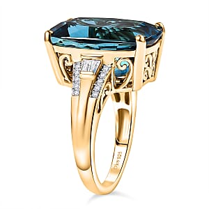 D'Joy Certified London Blue Topaz and Moissanite 16.15 ctw Midnight Elegance Ring in 18K Vermeil Yellow Gold Over Sterling Silver (Size 6.0)