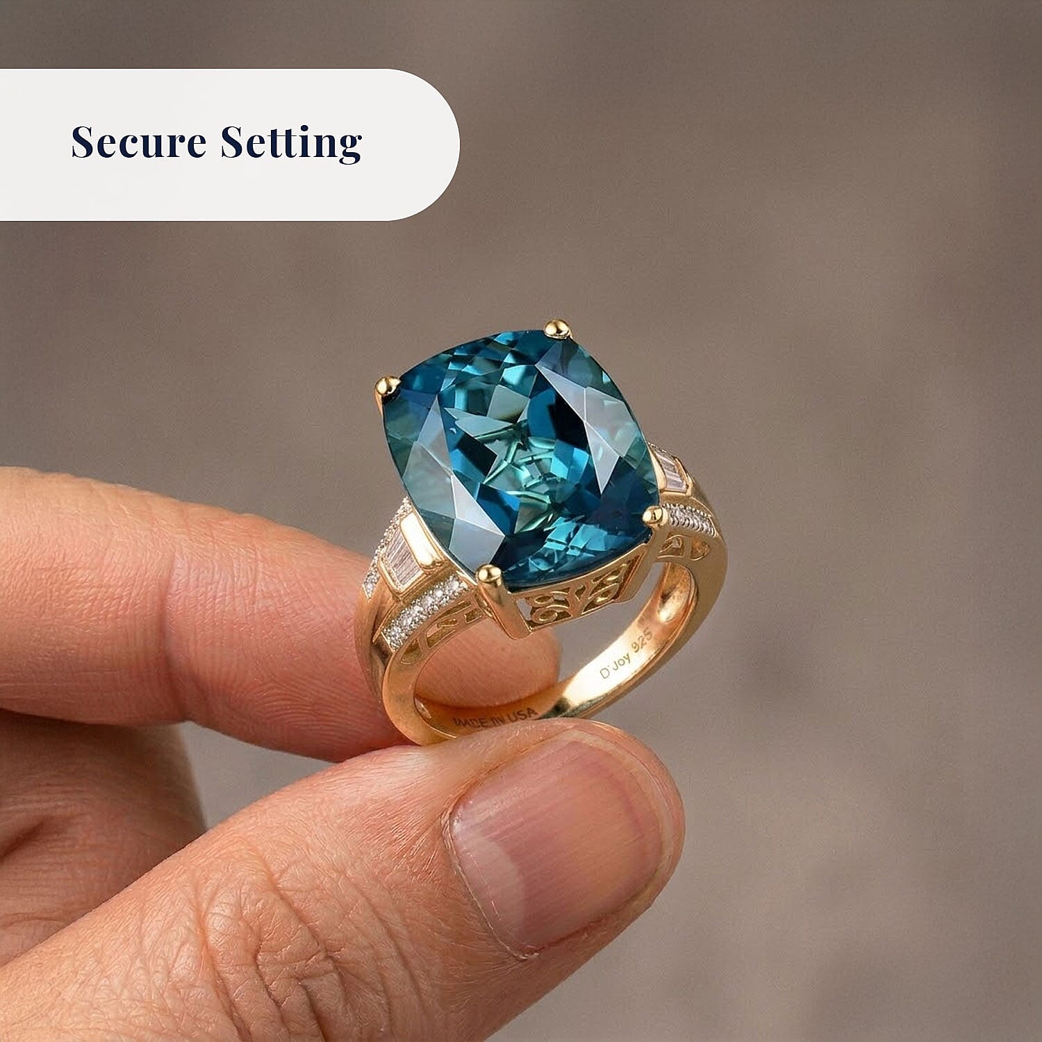 D'Joy London Blue Topaz and Moissanite 16.15 ctw Midnight Elegance Ring in 18K Vermeil Yellow Gold Over Sterling Silver (Size 6.0)