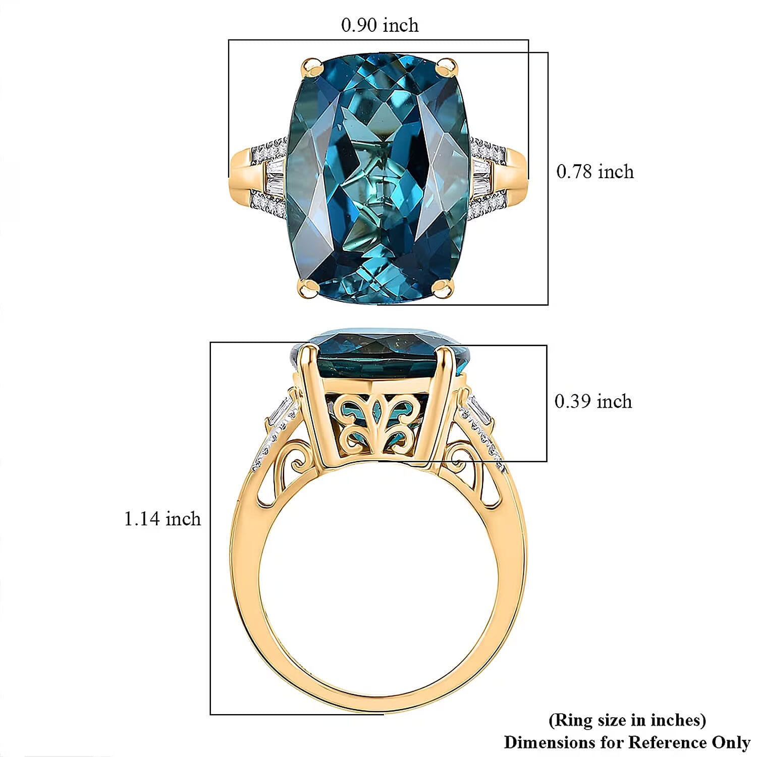 D'Joy London Blue Topaz and Moissanite 16.15 ctw Midnight Elegance Ring in 18K Vermeil Yellow Gold Over Sterling Silver (Size 6.0)
