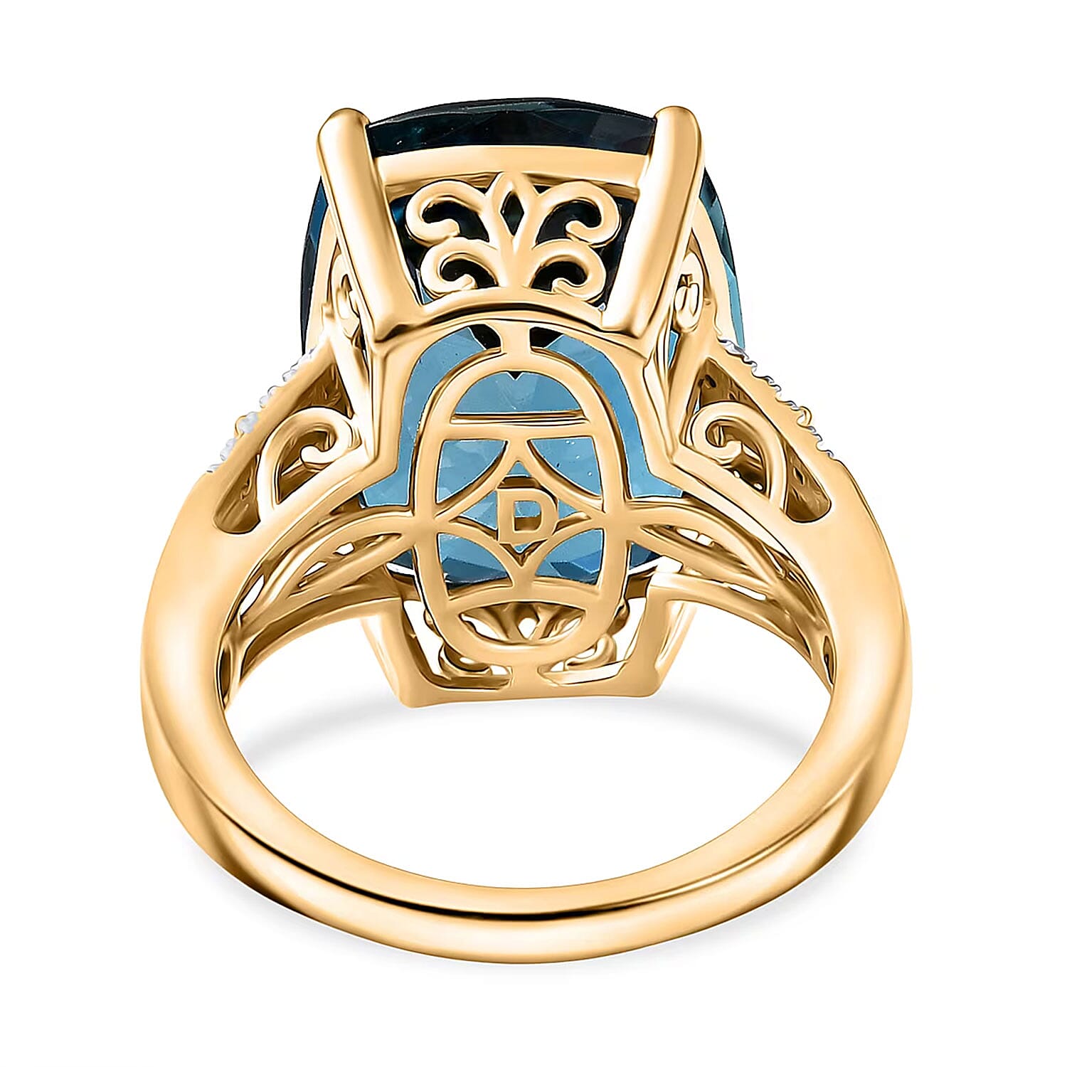 D'Joy London Blue Topaz and Moissanite 16.15 ctw Midnight Elegance Ring in 18K Vermeil Yellow Gold Over Sterling Silver (Size 6.0)