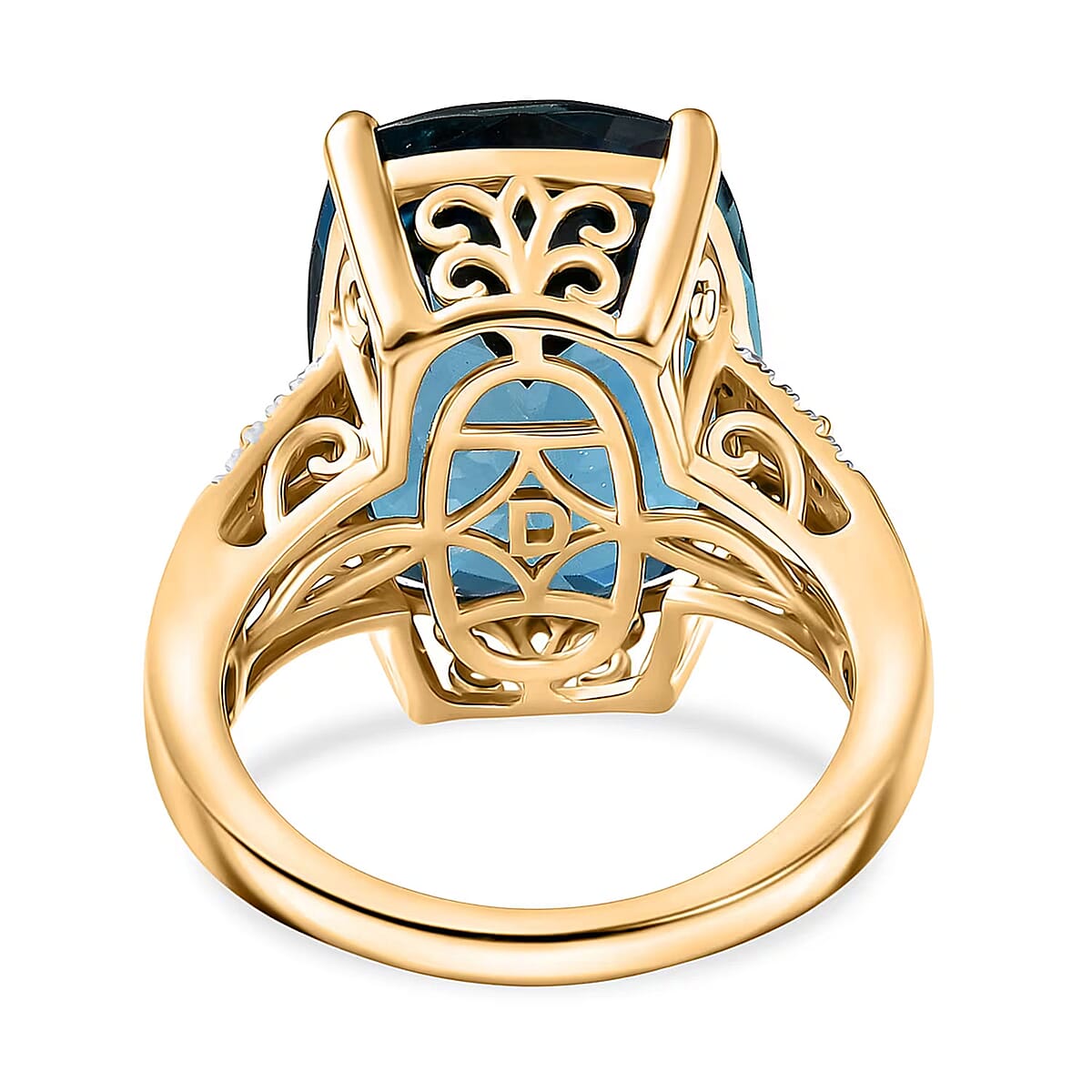 D'Joy London Blue Topaz and Moissanite 16.15 ctw Midnight Elegance Ring in 18K Vermeil Yellow Gold Over Sterling Silver (Size 6.0) image number 6
