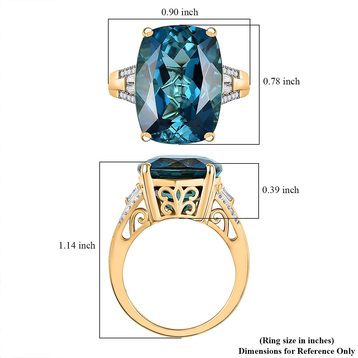 D'Joy Certified London Blue Topaz and Moissanite 16.15 ctw Midnight Elegance Ring in 18K Vermeil Yellow Gold Over Sterling Silver (Size 8.0) image number 5