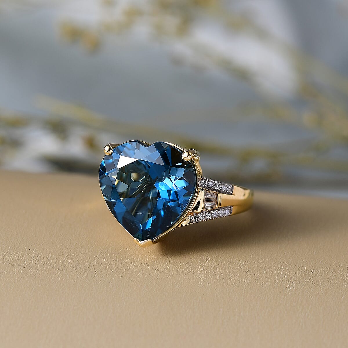 Certified & Appraised D'Joy London Blue Topaz and Moissanite 13.15 ctw Midnight Elegance Ring in 18K Vermeil Yellow Gold Over Sterling Silver (Size 10.0) image number 1