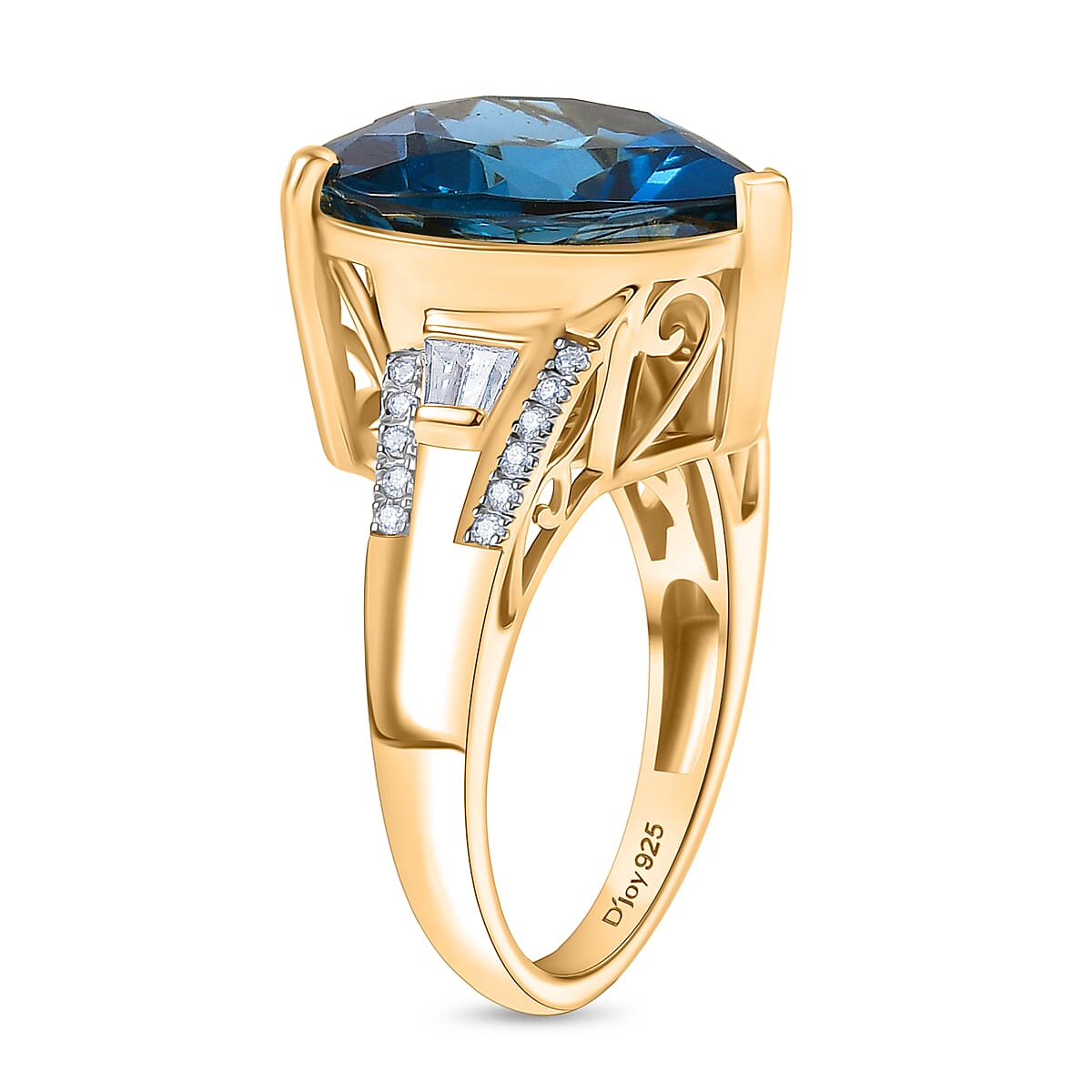 Certified & Appraised D'Joy London Blue Topaz and Moissanite 13.15 ctw Midnight Elegance Ring in 18K Vermeil Yellow Gold Over Sterling Silver (Size 10.0) image number 3