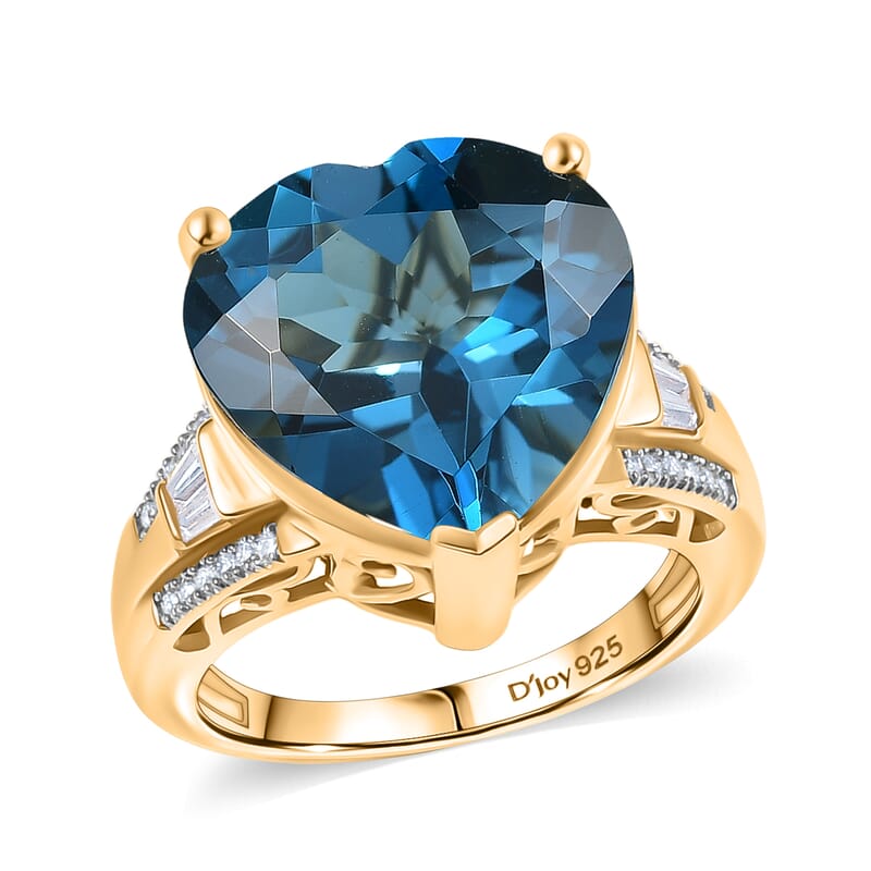 Certified & Appraised D'Joy London Blue Topaz and Moissanite 13.15 ctw Midnight Elegance Ring in 18K Vermeil Yellow Gold Over Sterling Silver (Size 6.0)