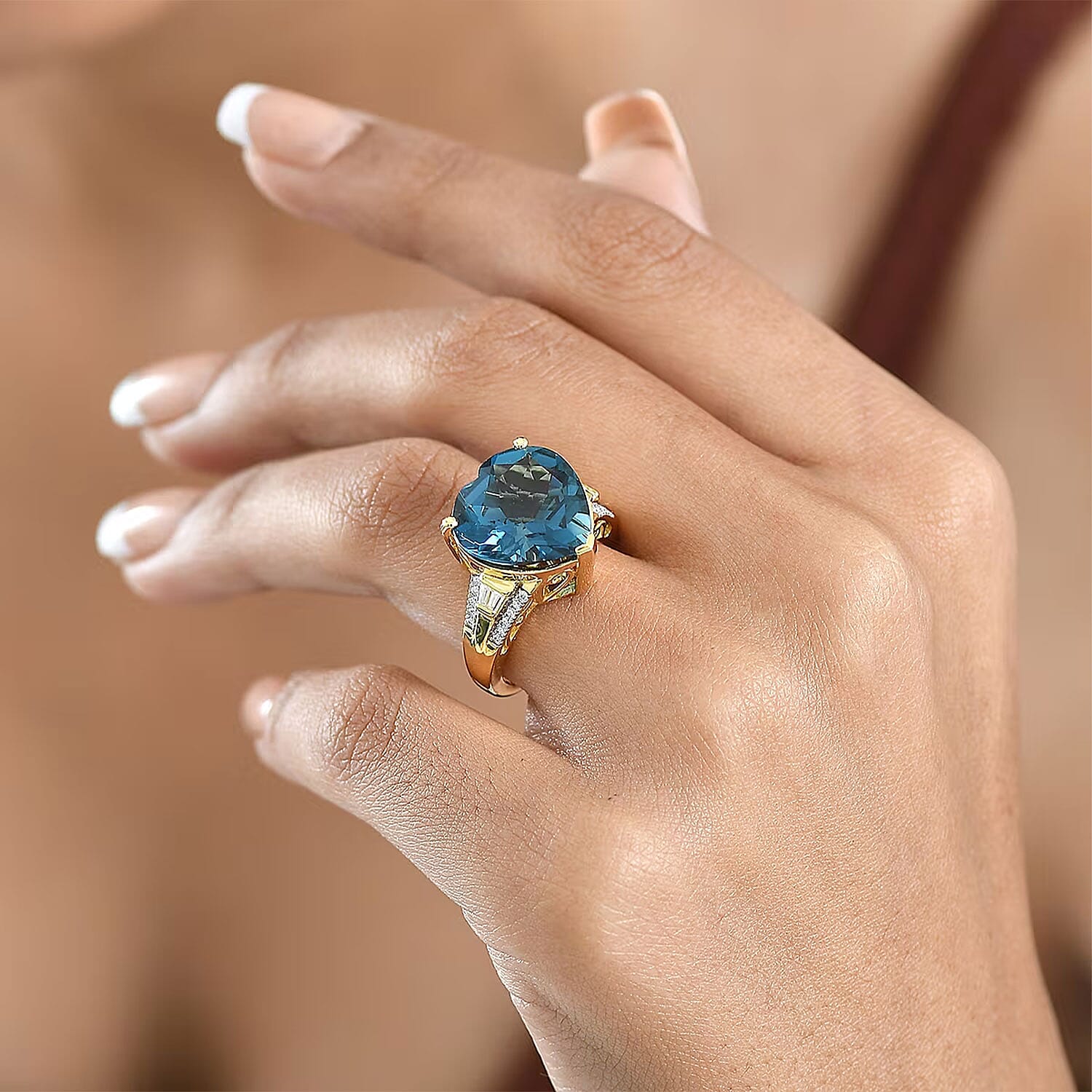 Certified & Appraised D'Joy London Blue Topaz and Moissanite 13.15 ctw Midnight Elegance Ring in 18K Vermeil Yellow Gold Over Sterling Silver (Size 6.0)