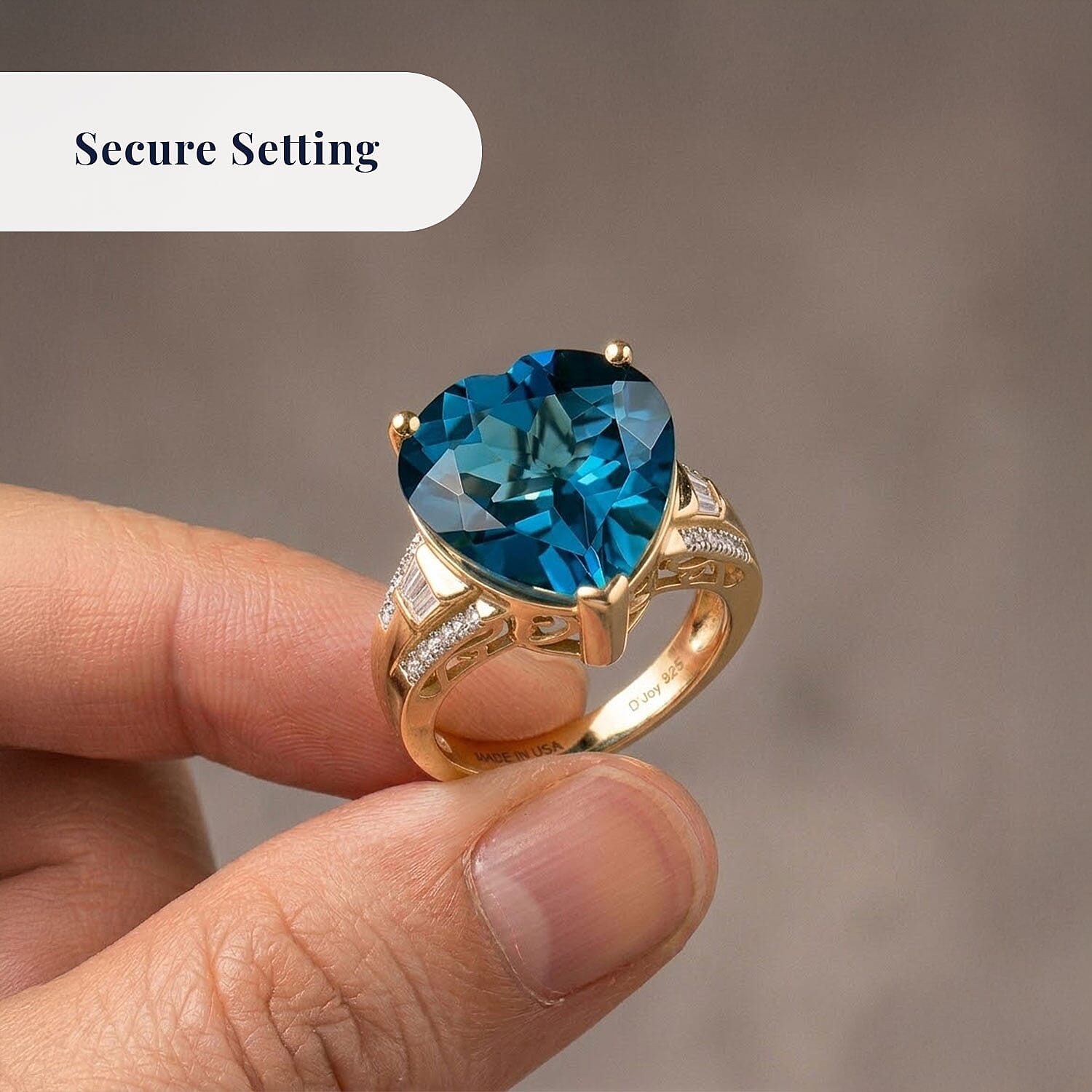 Certified & Appraised D'Joy London Blue Topaz and Moissanite 13.15 ctw Midnight Elegance Ring in 18K Vermeil Yellow Gold Over Sterling Silver (Size 6.0)