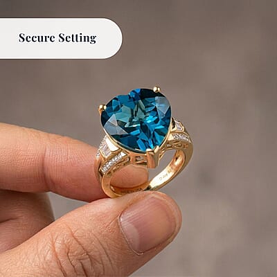 Certified & Appraised D'Joy London Blue Topaz and Moissanite 13.15 ctw Midnight Elegance Ring in 18K Vermeil Yellow Gold Over Sterling Silver (Size 6.0)