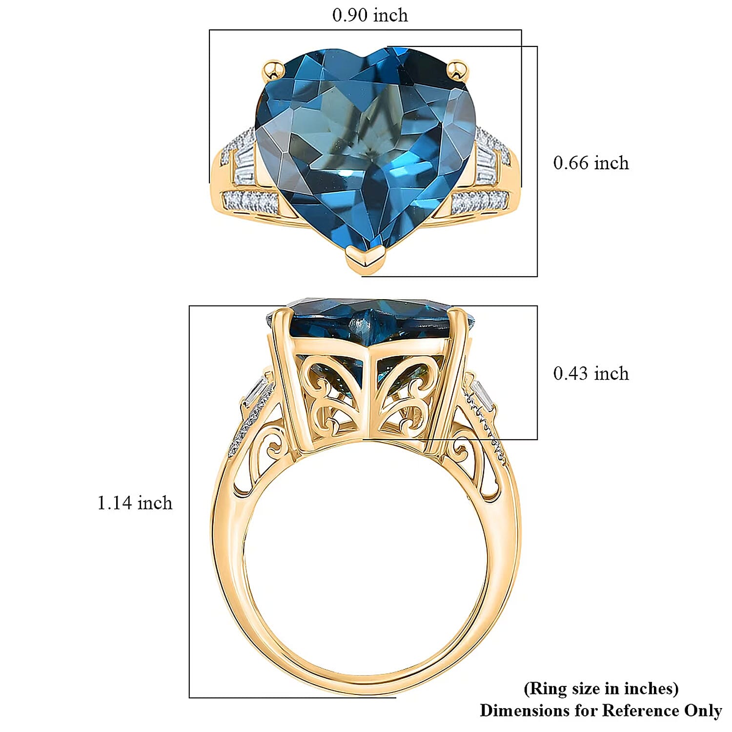 Certified & Appraised D'Joy London Blue Topaz and Moissanite 13.15 ctw Midnight Elegance Ring in 18K Vermeil Yellow Gold Over Sterling Silver (Size 6.0)