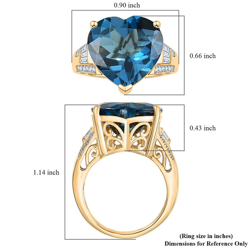 Certified & Appraised D'Joy London Blue Topaz and Moissanite 13.15 ctw Midnight Elegance Ring in 18K Vermeil Yellow Gold Over Sterling Silver (Size 6.0)