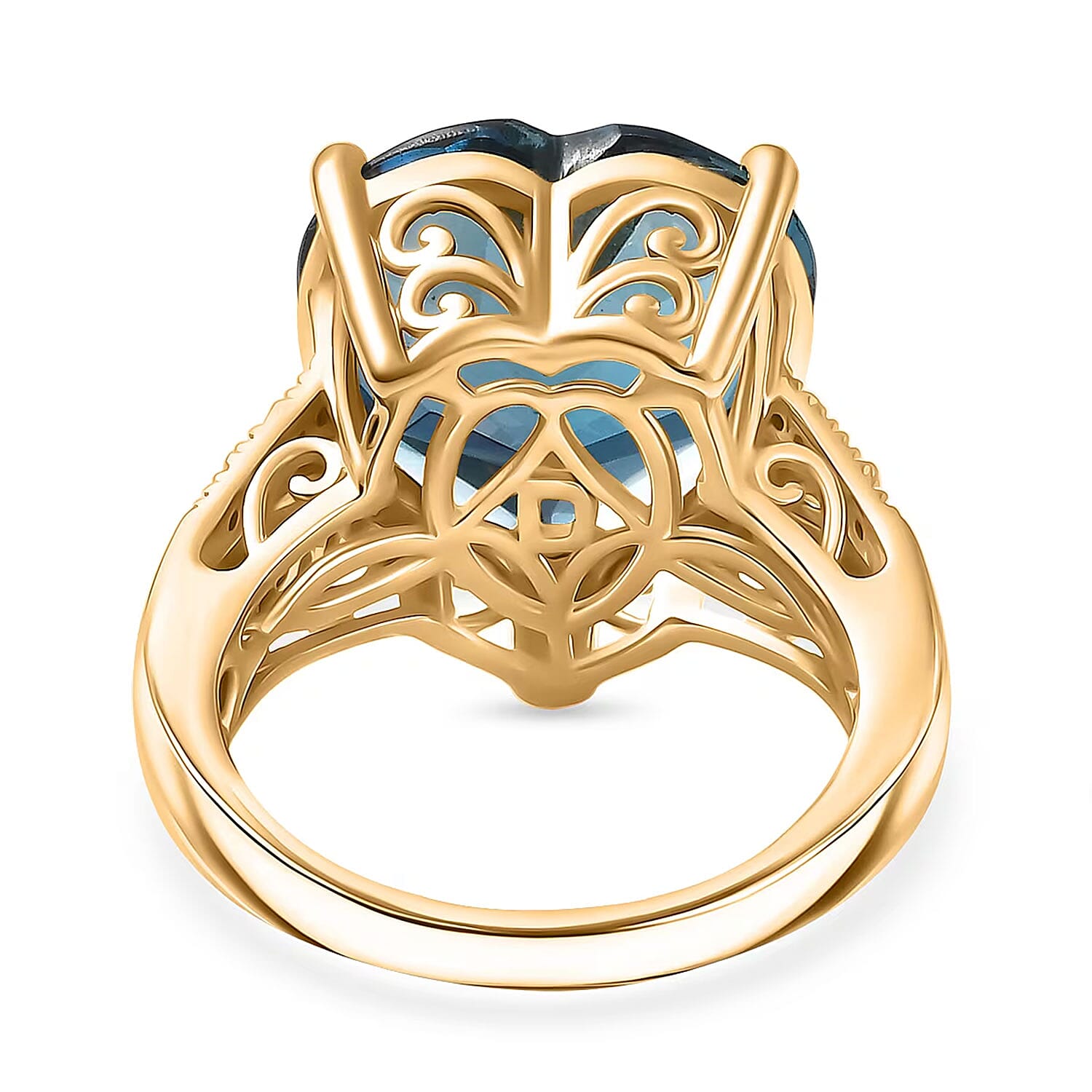 Certified & Appraised D'Joy London Blue Topaz and Moissanite 13.15 ctw Midnight Elegance Ring in 18K Vermeil Yellow Gold Over Sterling Silver (Size 6.0)