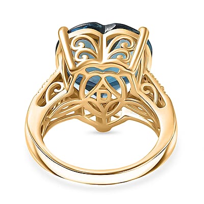 Certified & Appraised D'Joy London Blue Topaz and Moissanite 13.15 ctw Midnight Elegance Ring in 18K Vermeil Yellow Gold Over Sterling Silver (Size 6.0)