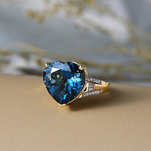 Certified & Appraised D'Joy London Blue Topaz and Moissanite 13.15 ctw Midnight Elegance Ring in 18K Vermeil Yellow Gold Over Sterling Silver (Size 8.0)