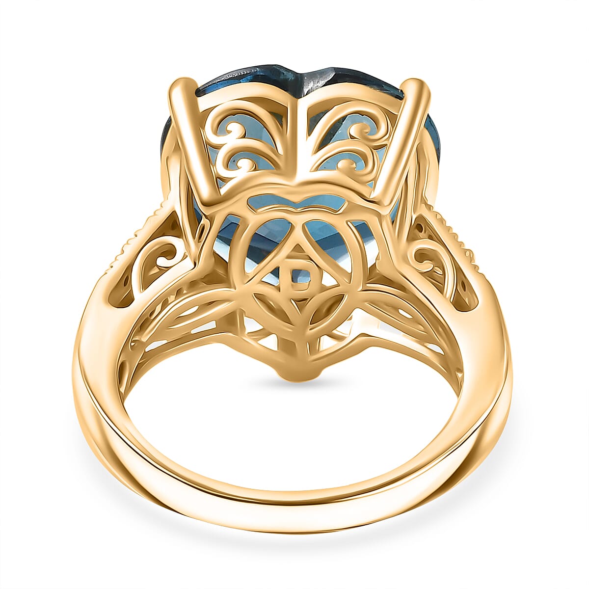 Certified & Appraised D'Joy London Blue Topaz and Moissanite 13.15 ctw Midnight Elegance Ring in 18K Vermeil Yellow Gold Over Sterling Silver (Size 8.0) image number 4
