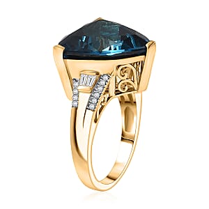 D'Joy London Blue Topaz and Moissanite 14.70 ctw Midnight Elegance Ring in 18K Vermeil Yellow Gold Over Sterling Silver (Size 6.0)