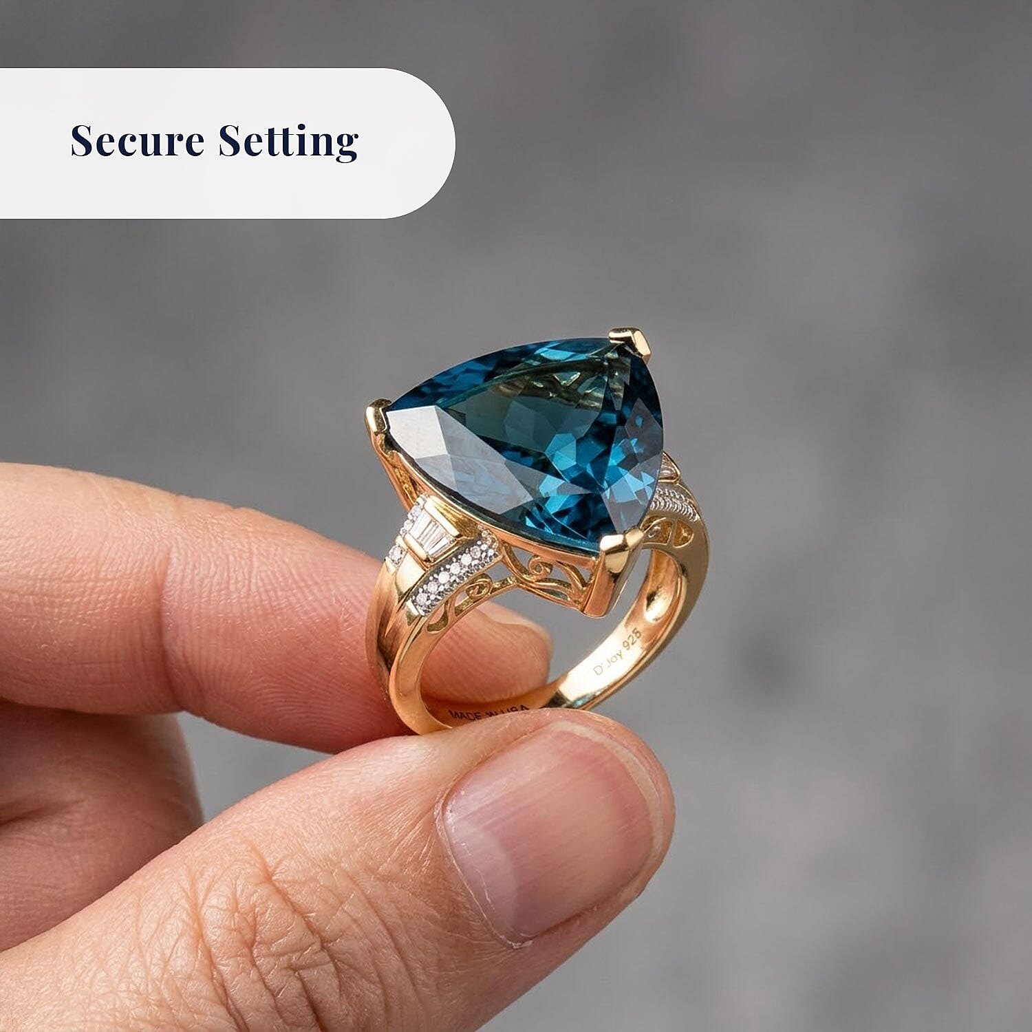 D'Joy Certified London Blue Topaz and Moissanite 14.70 ctw Midnight Elegance Ring in 18K Vermeil Yellow Gold Over Sterling Silver (Size 6.0)