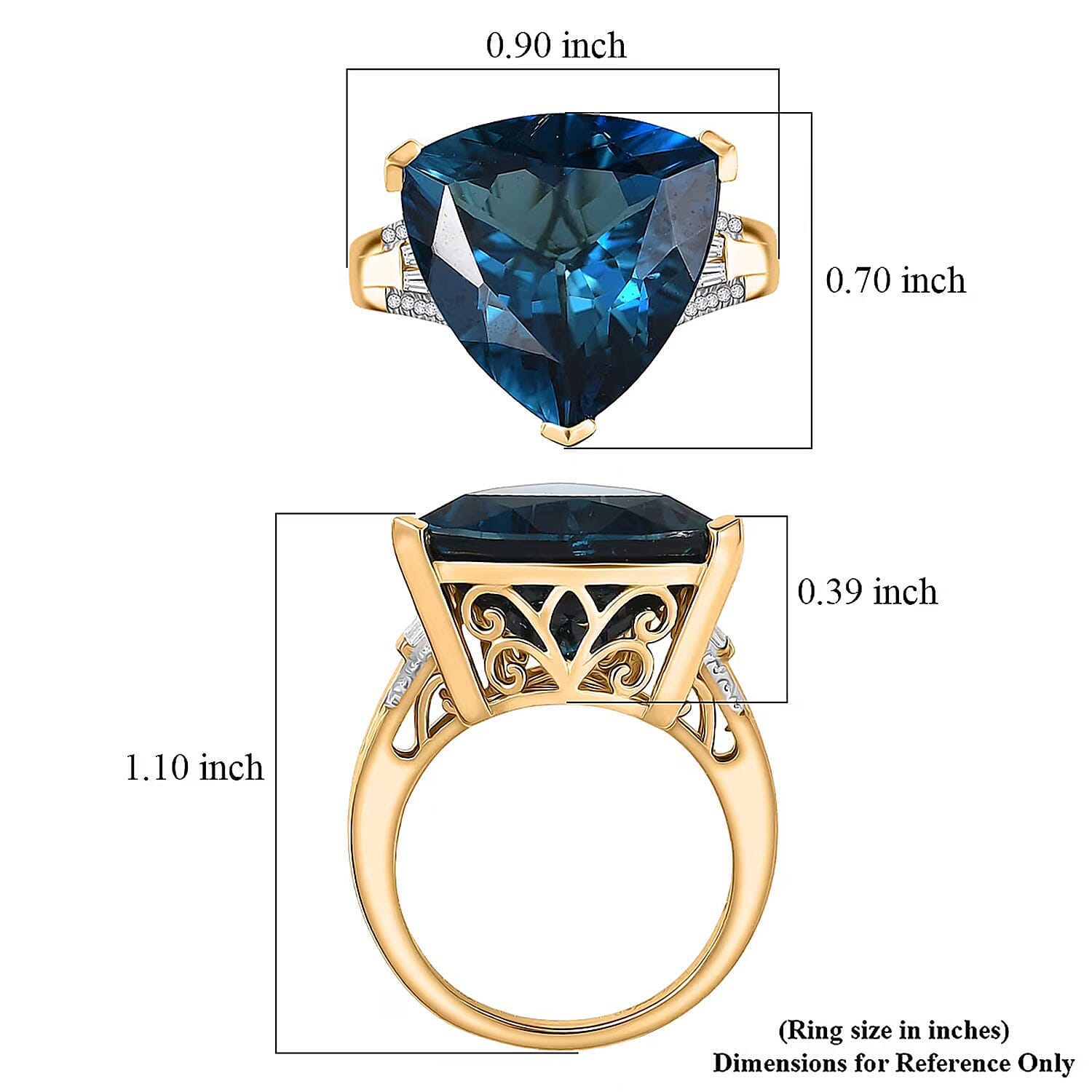 D'Joy Certified London Blue Topaz and Moissanite 14.70 ctw Midnight Elegance Ring in 18K Vermeil Yellow Gold Over Sterling Silver (Size 6.0)