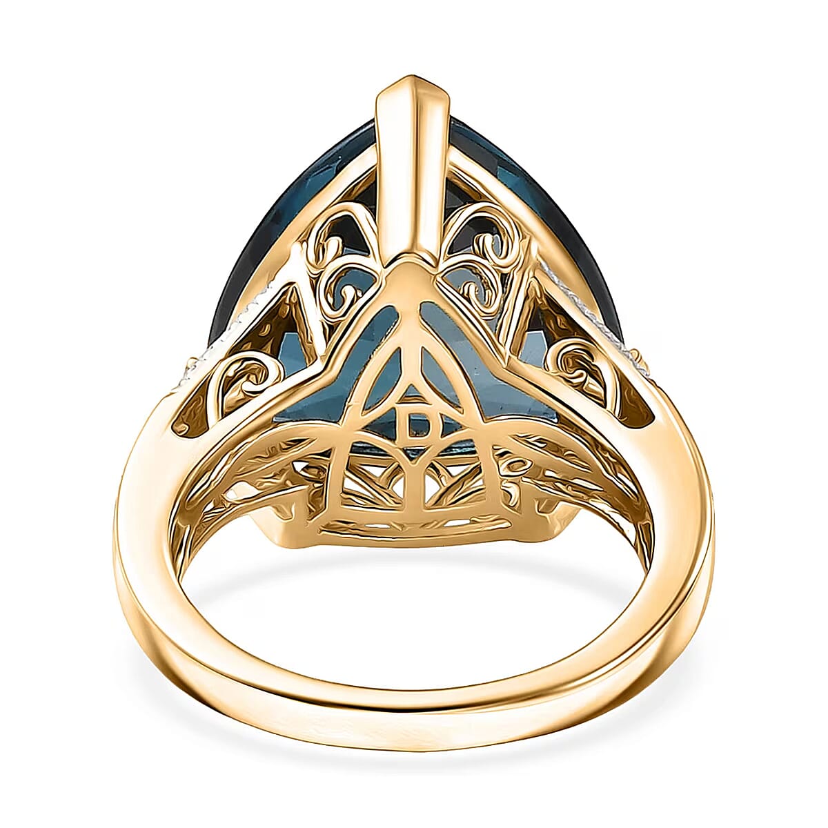 D'Joy Certified London Blue Topaz and Moissanite 14.70 ctw Midnight Elegance Ring in 18K Vermeil Yellow Gold Over Sterling Silver (Size 6.0) image number 6