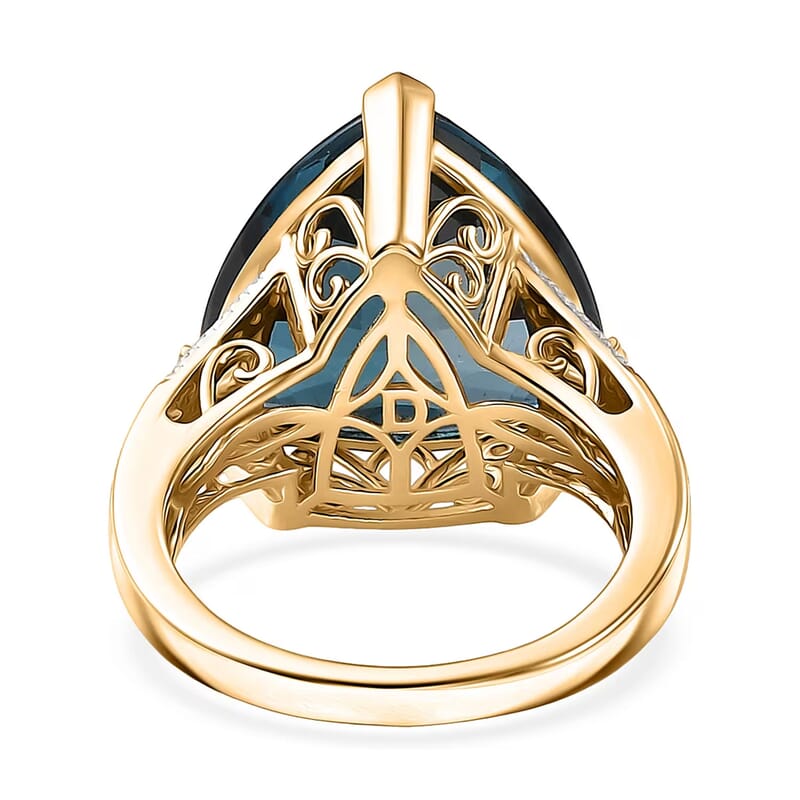 D'Joy Certified London Blue Topaz and Moissanite 14.70 ctw Midnight Elegance Ring in 18K Vermeil Yellow Gold Over Sterling Silver (Size 6.0)