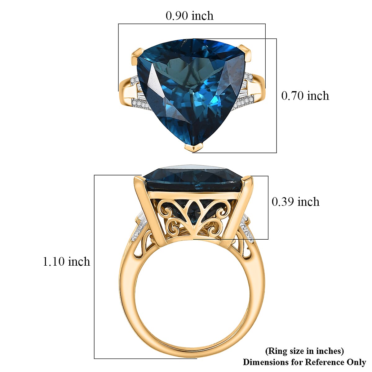 D'Joy Certified London Blue Topaz and Moissanite 14.70 ctw Midnight Elegance Ring in 18K Vermeil Yellow Gold Over Sterling Silver (Size 7.0) image number 5