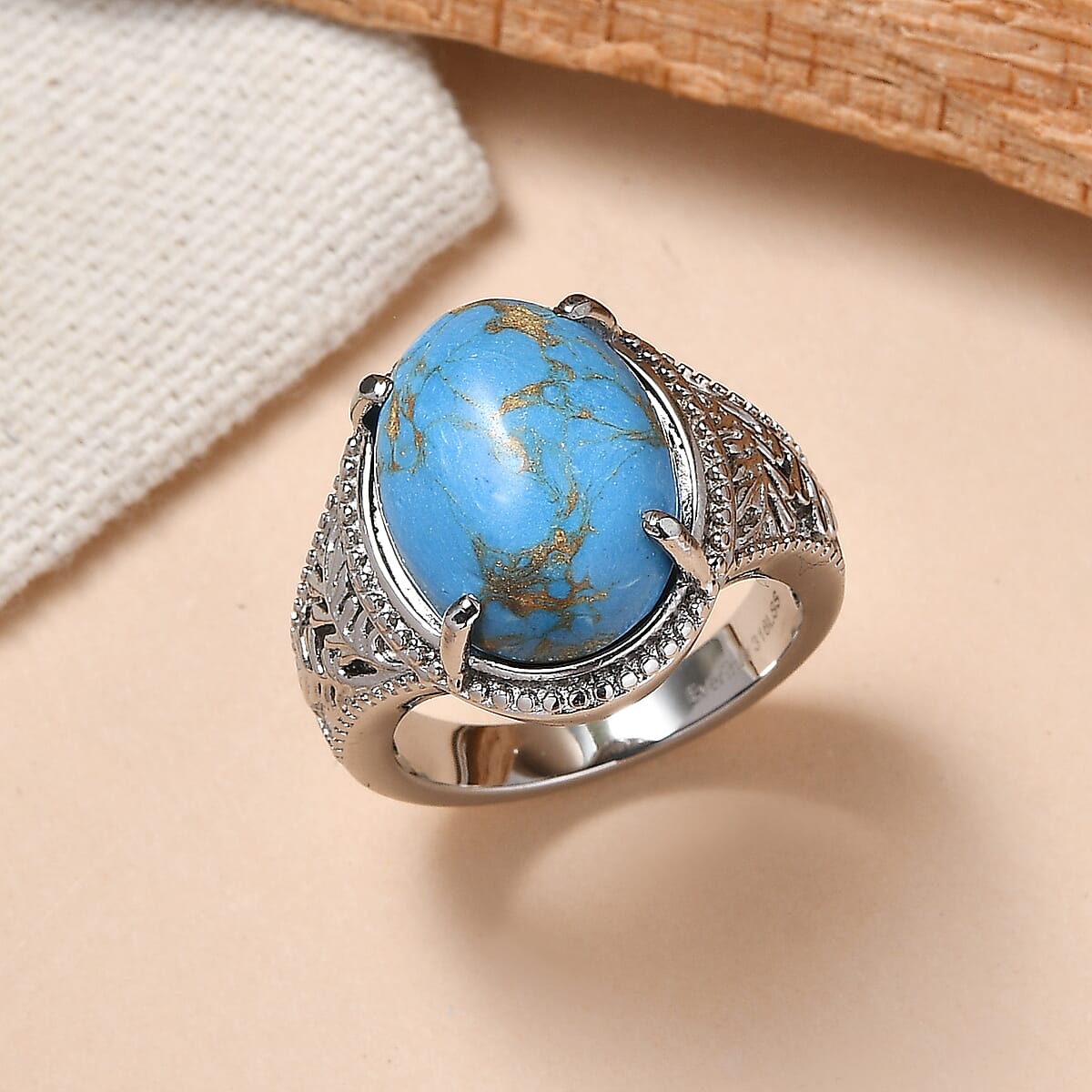 EverTrue Mojave Blue Turquoise 8.20 ctw Ring in Stainless Steel (Size 10.0) image number 1