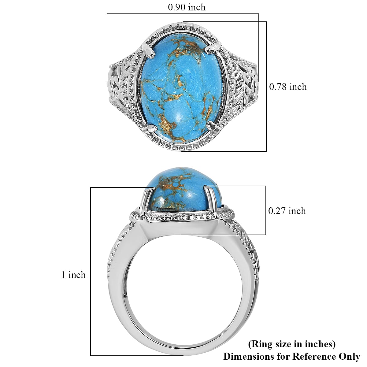 EverTrue Mojave Blue Turquoise 8.20 ctw Ring in Stainless Steel (Size 5.0)