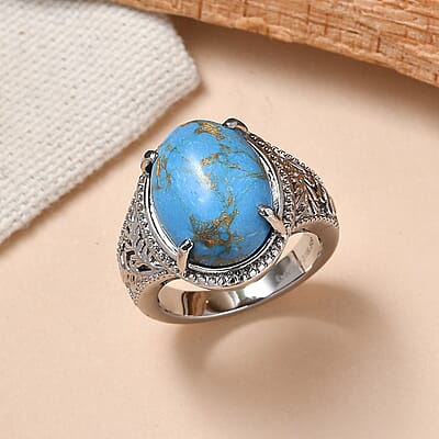EverTrue Mojave Blue Turquoise 8.20 ctw Ring in Stainless Steel (Size 6.0)