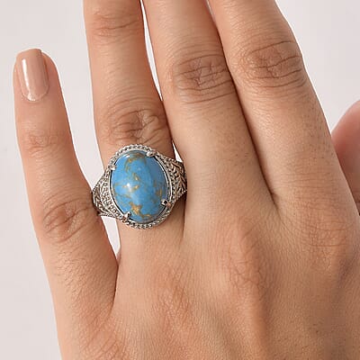 EverTrue Mojave Blue Turquoise 8.20 ctw Ring in Stainless Steel (Size 6.0)