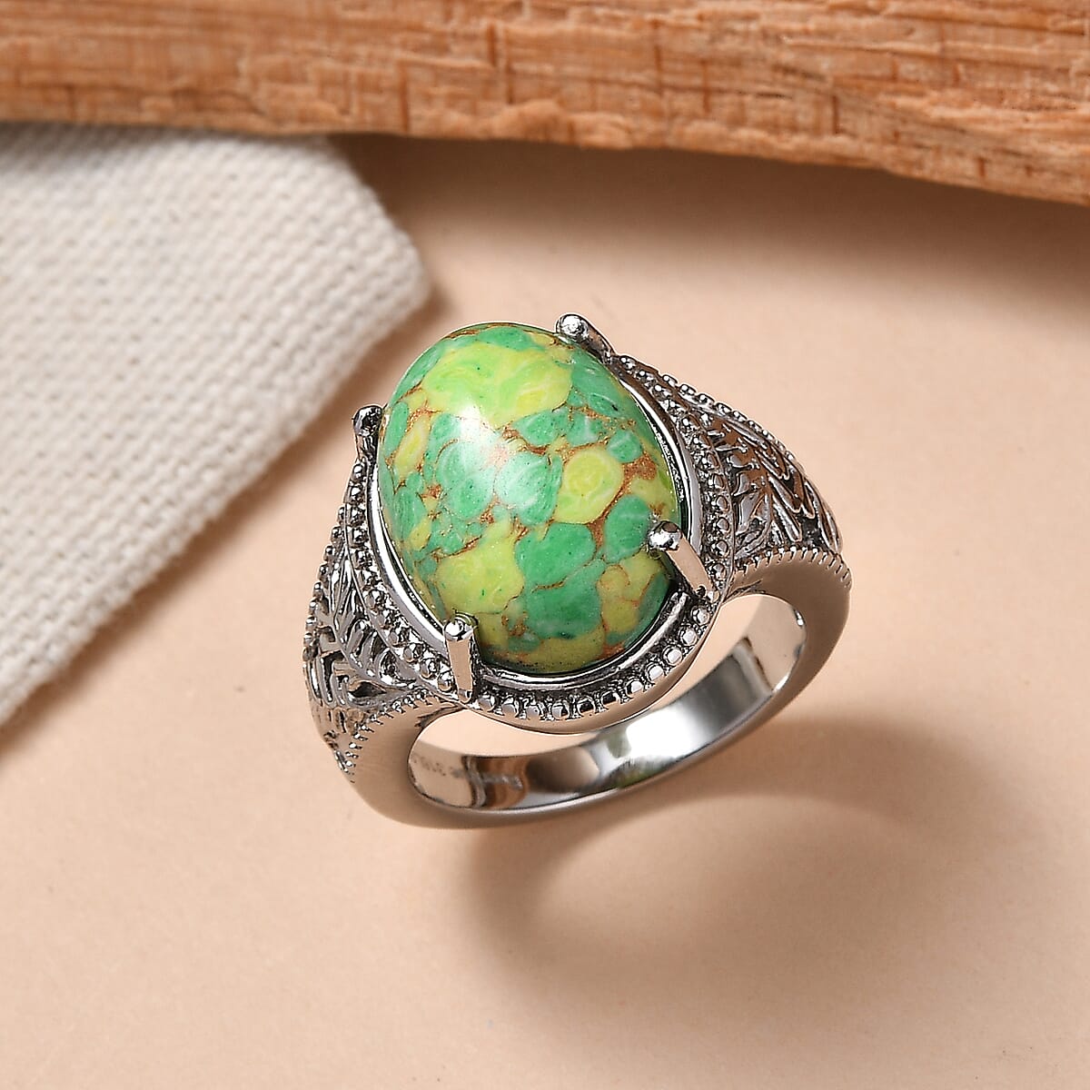 EverTrue Mojave Green Turquoise 8.85 ctw Ring in Stainless Steel (Size 10.0) image number 1
