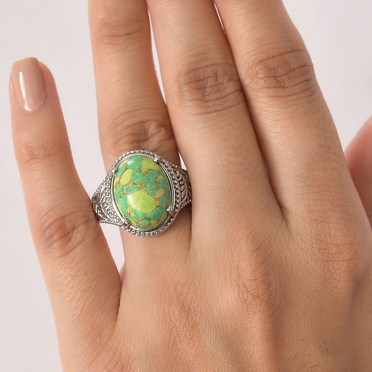 EverTrue Mojave Green Turquoise 8.85 ctw Ring in Stainless Steel (Size 10.0) image number 2