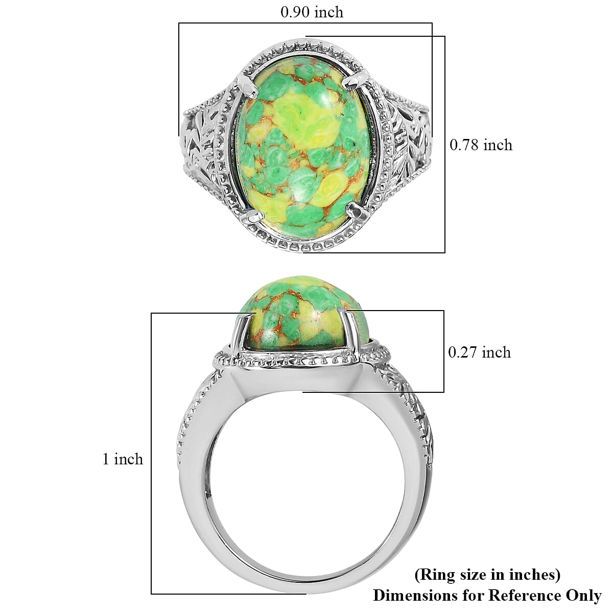 EverTrue Mojave Green Turquoise 8.85 ctw Ring in Stainless Steel (Size 8.0)