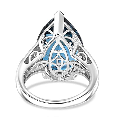 D'Joy London Blue Topaz and Moissanite 12.82 ctw Ring in Rhodium Over Sterling Silver (Size 8.0)