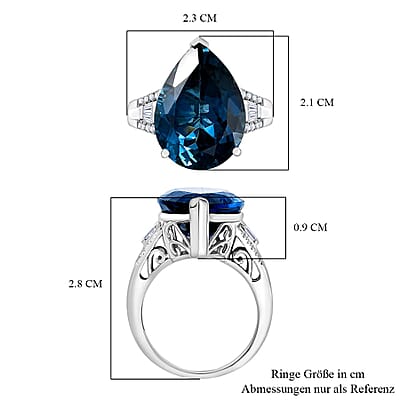 D'Joy London Blue Topaz and Moissanite 12.82 ctw Ring in Rhodium Over Sterling Silver (Size 8.0)