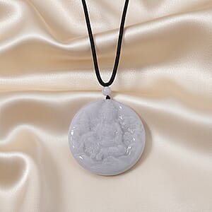 Natural Jade 10.00 ctw Carved Pendant with Black Rope Cord Necklace (28 Inches)
