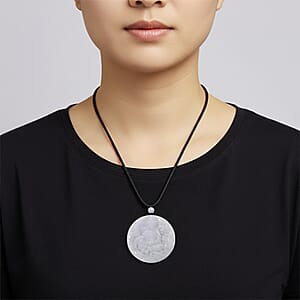 Natural Jade 10.00 ctw Carved Pendant with Black Rope Cord Necklace (28 Inches)