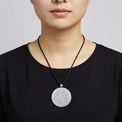 Natural Jade 160.00 ctw Carved Buddha Pendant with Black Rope Cord Necklace (28 Inches)