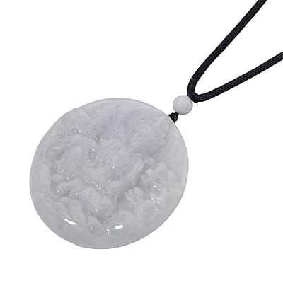 Natural Jade 160.00 ctw Carved Buddha Pendant with Black Rope Cord Necklace (28 Inches)