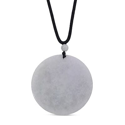 Natural Jade 160.00 ctw Carved Buddha Pendant with Black Rope Cord Necklace (28 Inches)