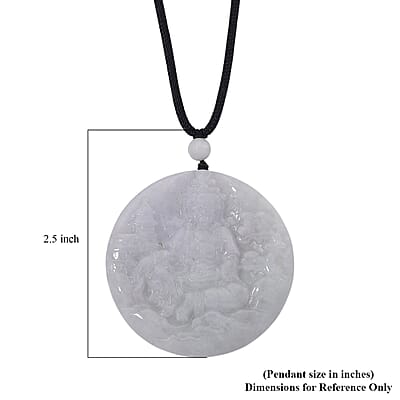 Natural Jade 160.00 ctw Carved Buddha Pendant with Black Rope Cord Necklace (28 Inches)